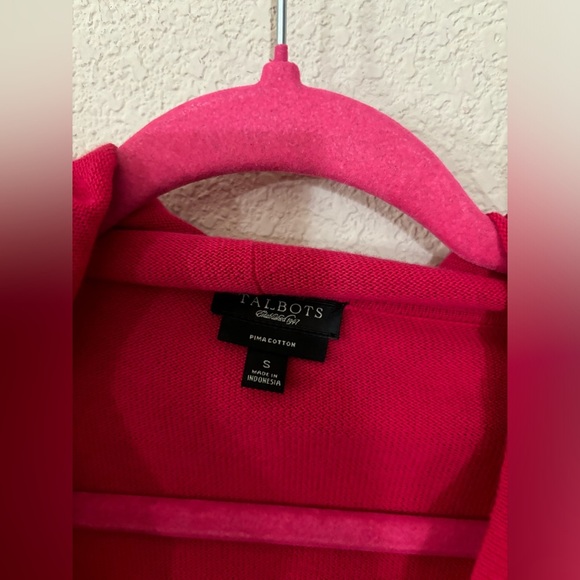 Talbots 100% Pima Cotton Red Raspberry Pink Hooded Cardigan Sweater S - Picture 6 of 7